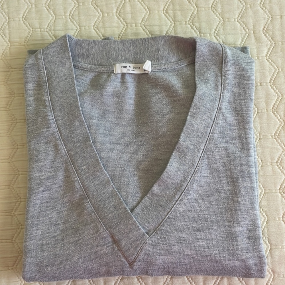 Rag & Bone Flora Cozy Jersey Pullover, Relaxed Fit V-Neck Sweatshirt S/P